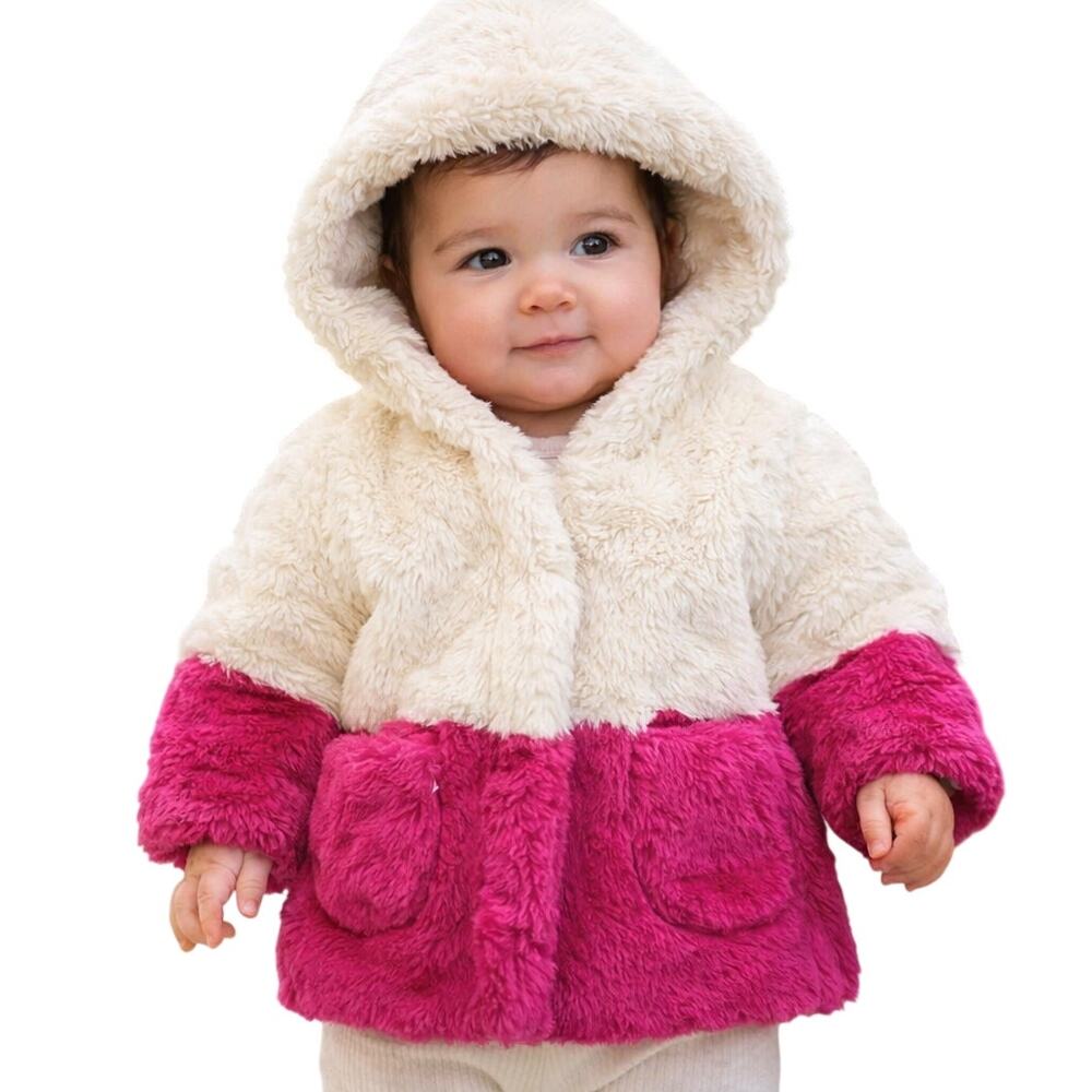 Tucker & Tate Baby Girl 6M Faux Fur Hooded Jacket Cream Pink Coat